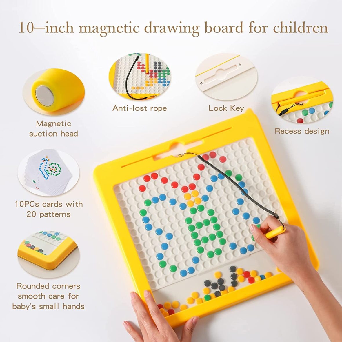 Magnetic Dot Board for Kids, Magnetic Drawing Board, Magnetic Learning Board for Toddler Kids (Elephant - Yellow)